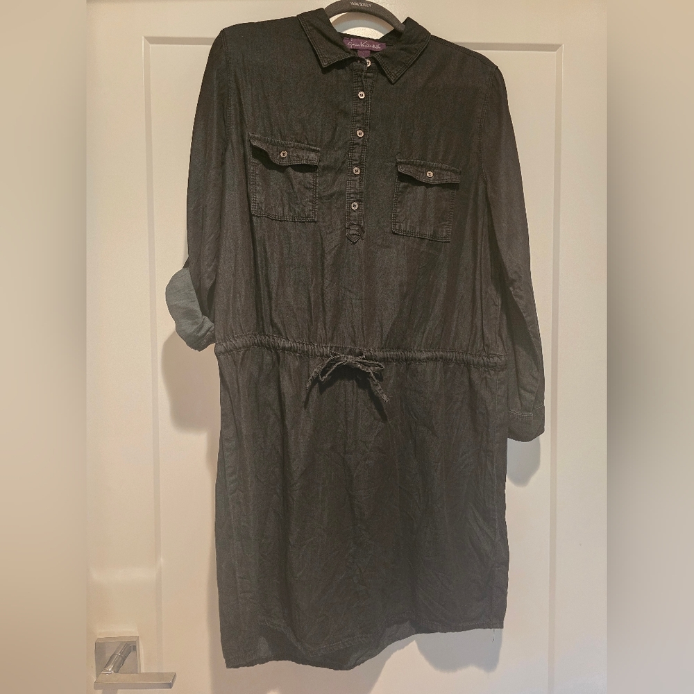 Gloria Vanderbilt Green Long Sleeve Shirt Dress